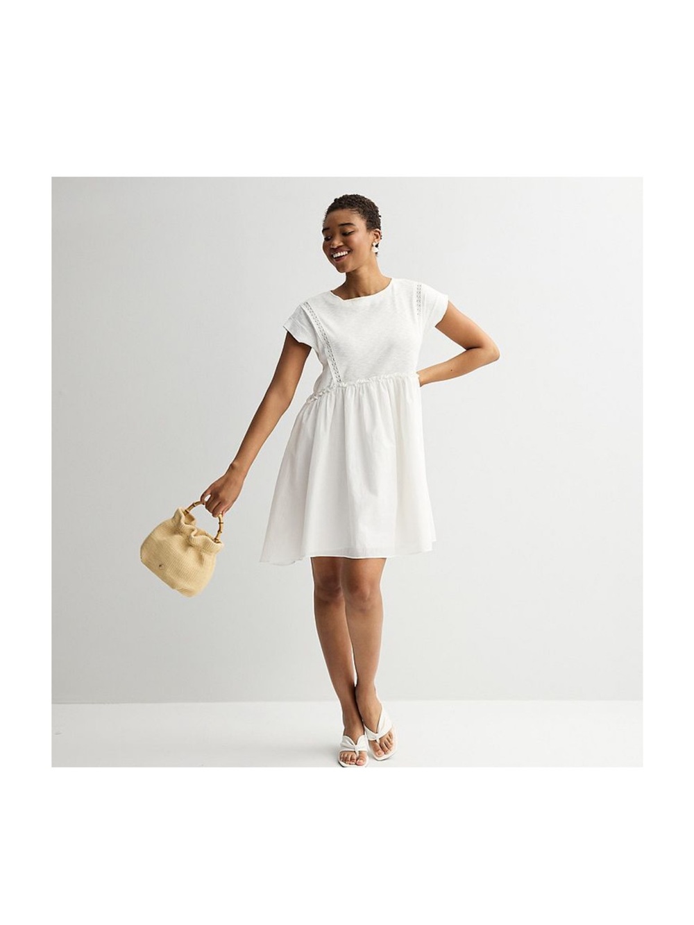 NWT MNK Ivory Mixed Media  Babydoll Dress Sz L
